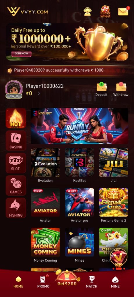 VVYY APK latest version installation and gaming dashboard
